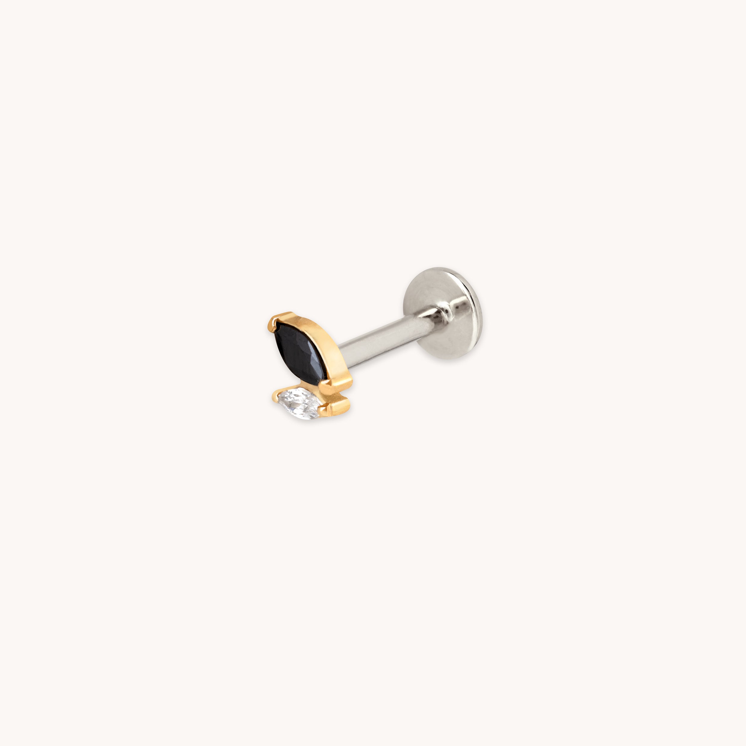 Black Crystal Double Marquise Titanium Piercing Stud in Gold-Astrid &amp; Miyu