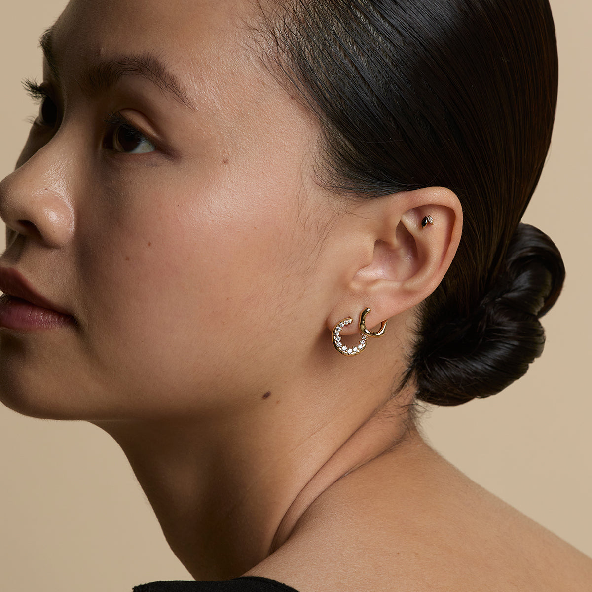 Black Crystal Double Marquise Titanium Piercing Stud in Gold-Astrid &amp; Miyu