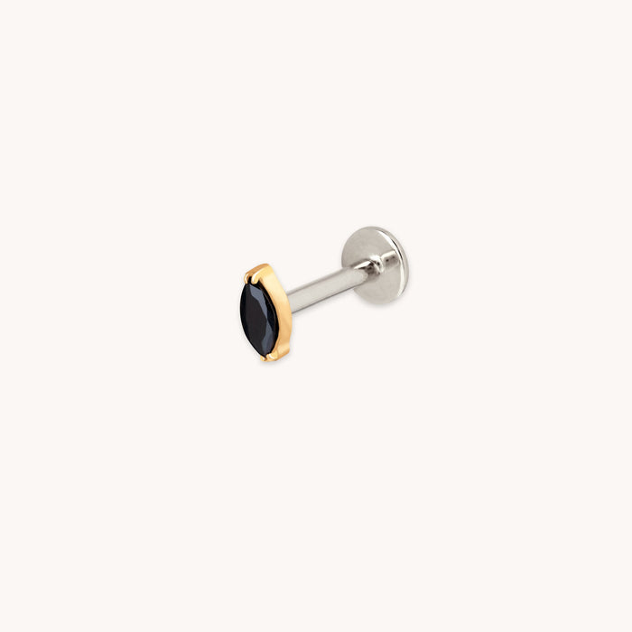 Black Crystal Marquise Titanium Piercing Stud in Gold-Astrid &amp; Miyu