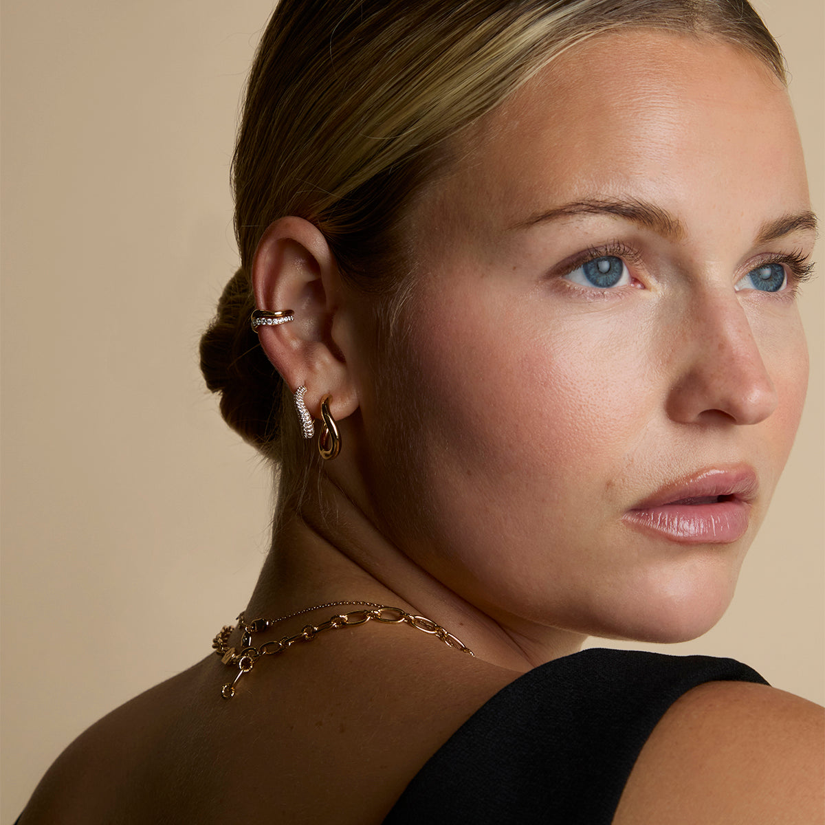 Wave Crystal Hoops in Gold-Astrid &amp; Miyu