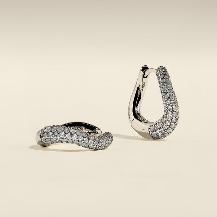 Wave Pavé Crystal Hoops in Silver-Astrid &amp; Miyu