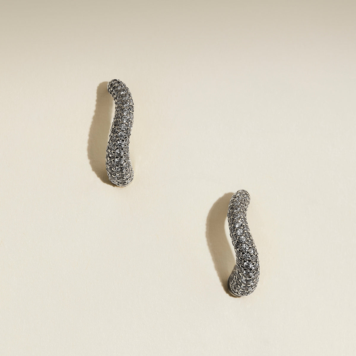 Wave Pavé Crystal Hoops in Silver-Astrid &amp; Miyu