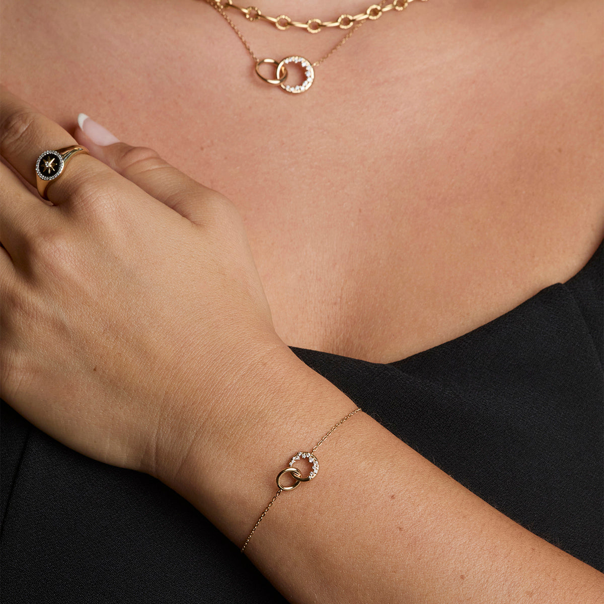 Orbit Crystal Pendant Bracelet in Gold-Astrid &amp; Miyu