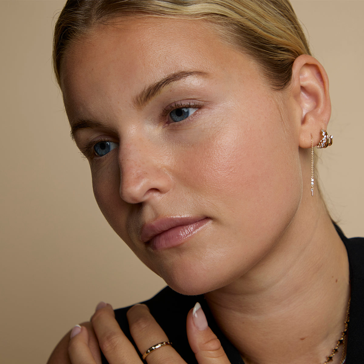 Crystal Thread Through Earrings in Gold-Astrid &amp; Miyu