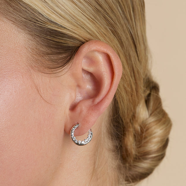 Orbit Pavé Crystal Hoops in Silver-Astrid & Miyu