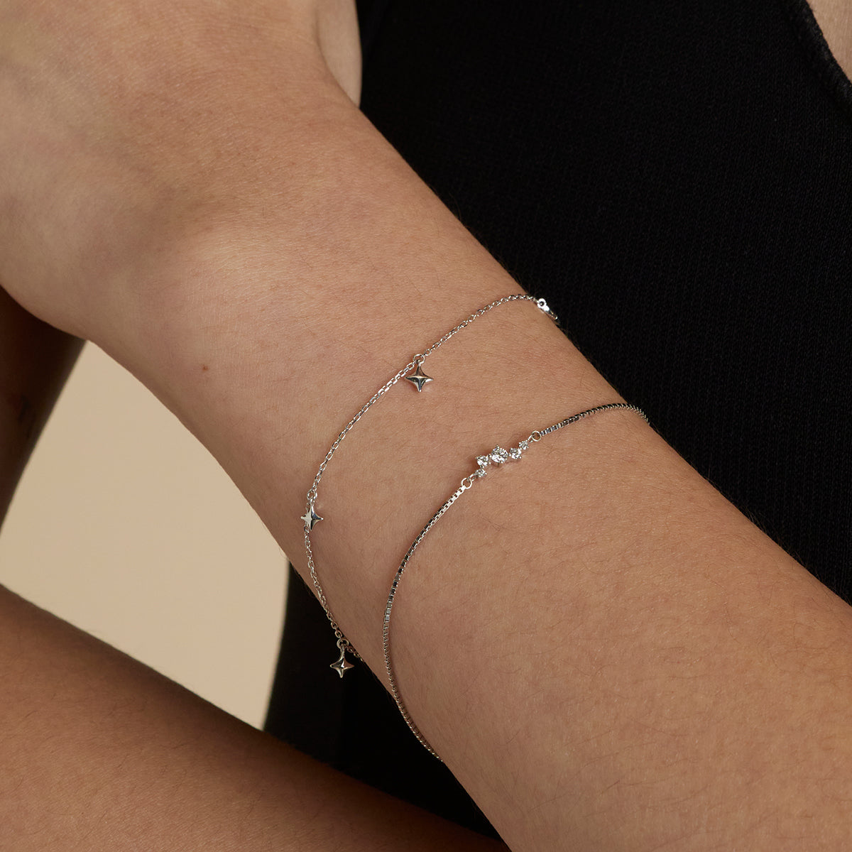 Cosmic Star Charm Bracelet in Solid White Gold-Astrid &amp; Miyu