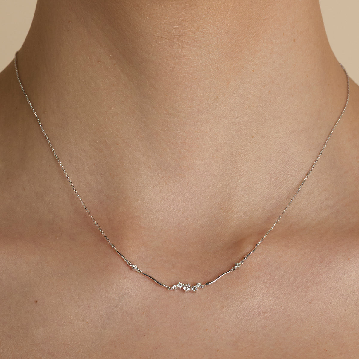 Diamond Cluster Molten Necklace in Solid White Gold-Astrid &amp; Miyu