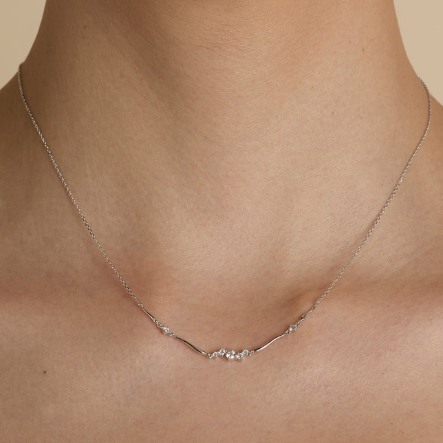 Diamond Cluster Molten Necklace in Solid White Gold-Astrid &amp; Miyu
