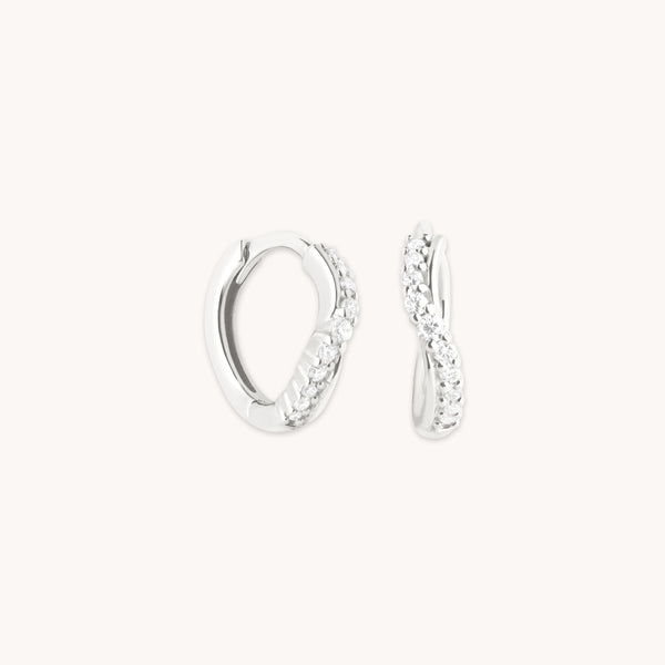 Diamond Wave Huggies in Solid White Gold-Astrid &amp; Miyu