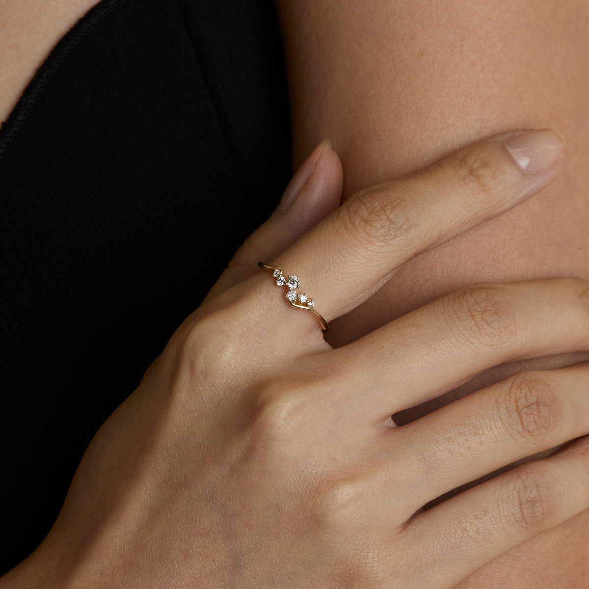 Diamond Cluster Ring in Solid Gold-Astrid &amp; Miyu