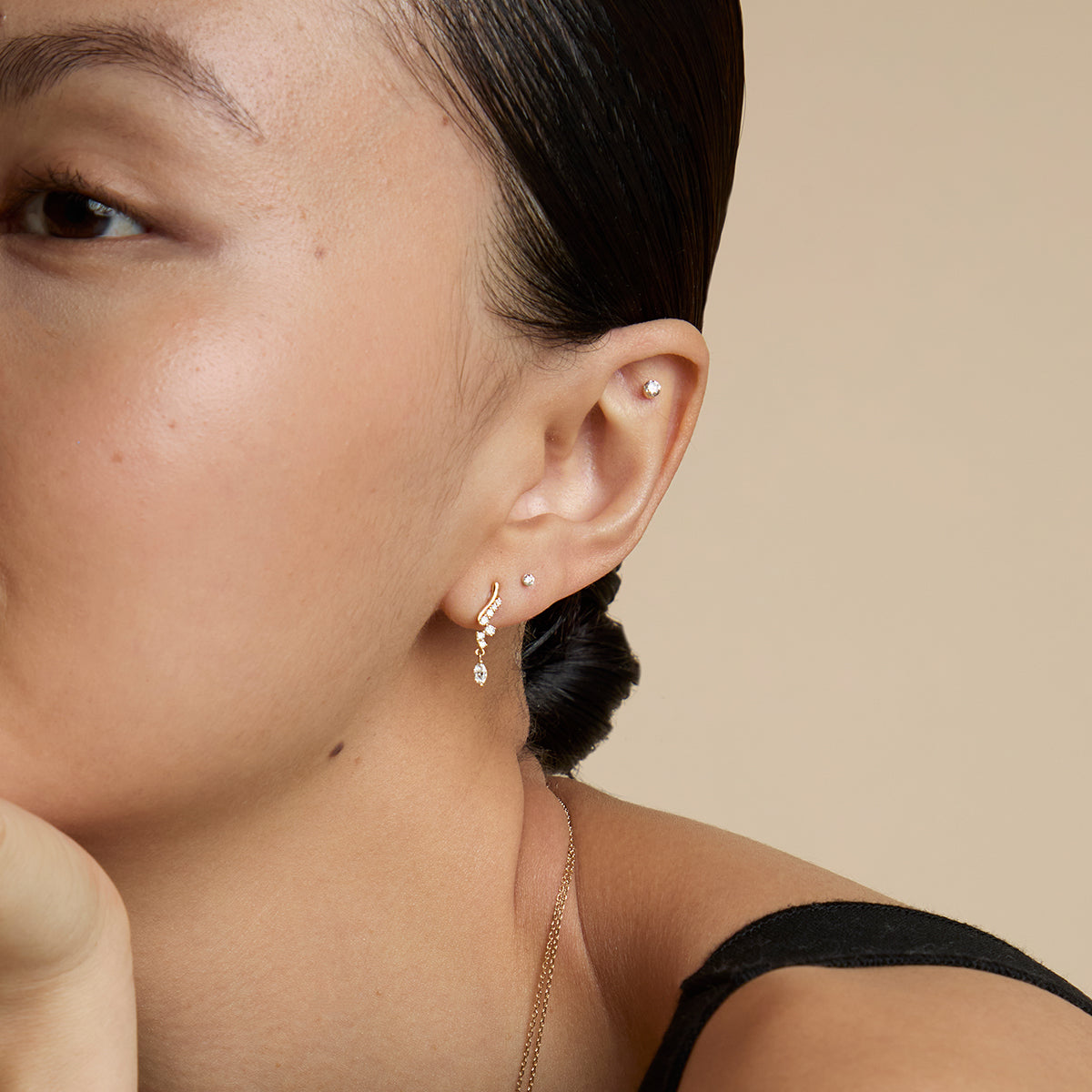 Diamond Wave Charm Studs in Solid Gold-Astrid &amp; Miyu