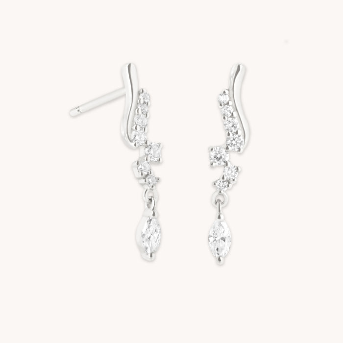 Diamond Wave Charm Studs in Solid White Gold-Astrid &amp; Miyu