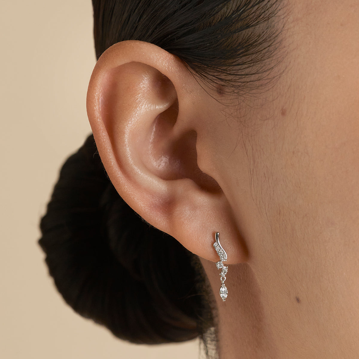 Diamond Wave Charm Studs in Solid White Gold-Astrid &amp; Miyu