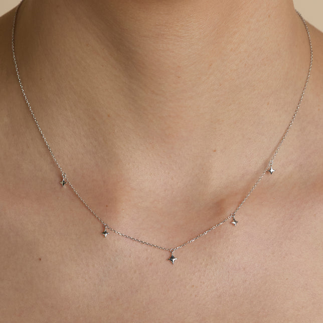 Cosmic Star Charm Necklace in Solid White Gold-Astrid & Miyu