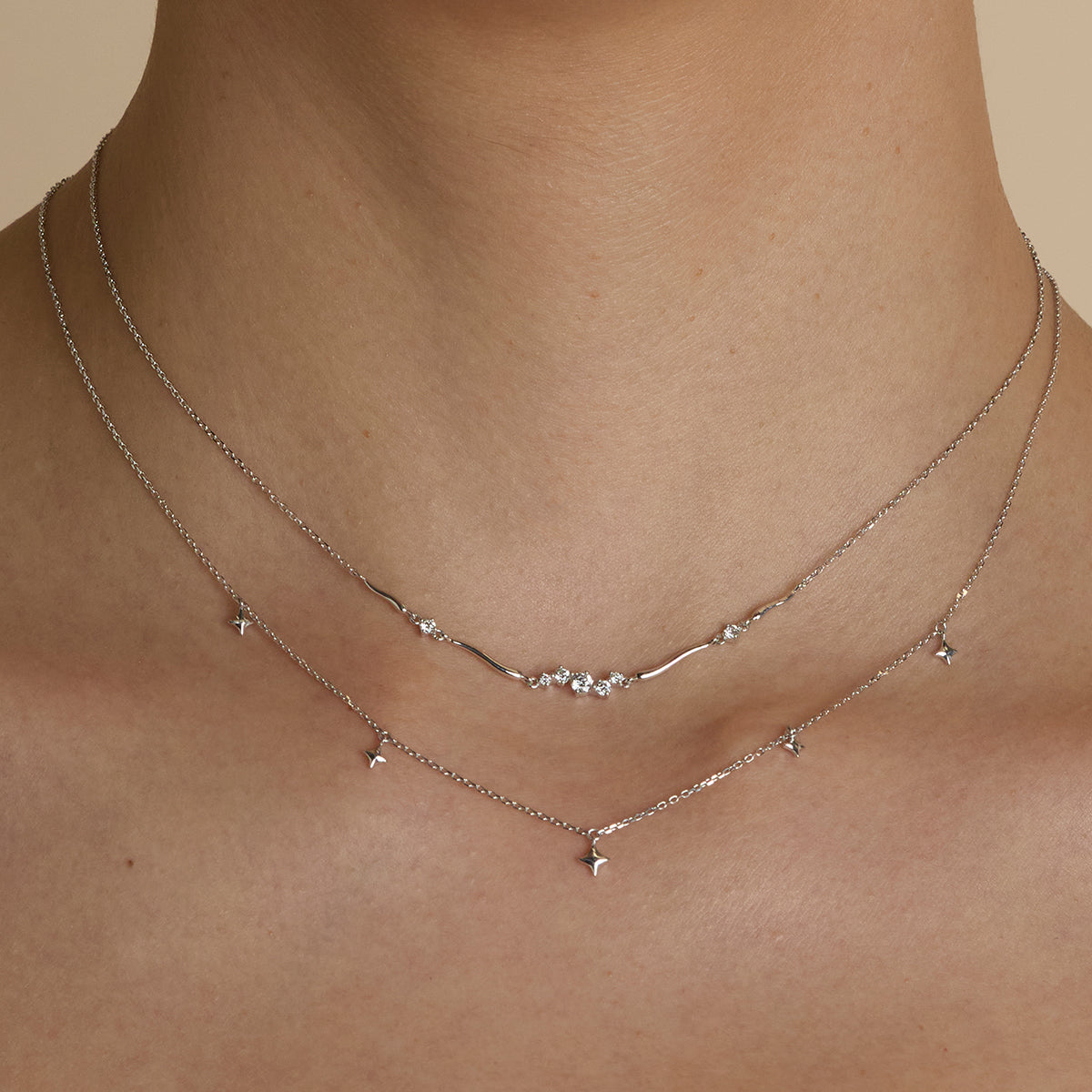 Cosmic Star Charm Necklace in Solid White Gold-Astrid &amp; Miyu