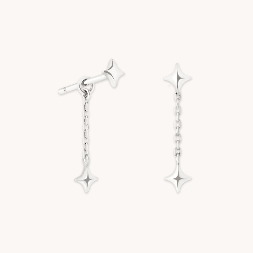 Cosmic Star Chain Studs in Solid White Gold-Astrid &amp; Miyu