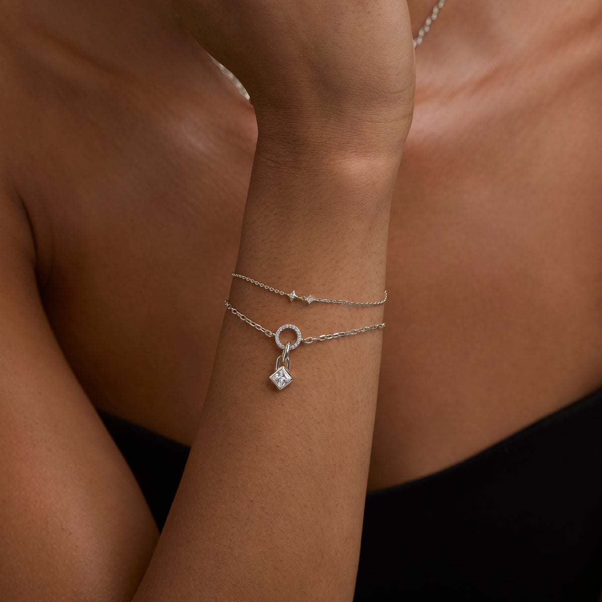 Pavé Charm Pendant Bracelet in Silver-Astrid &amp; Miyu