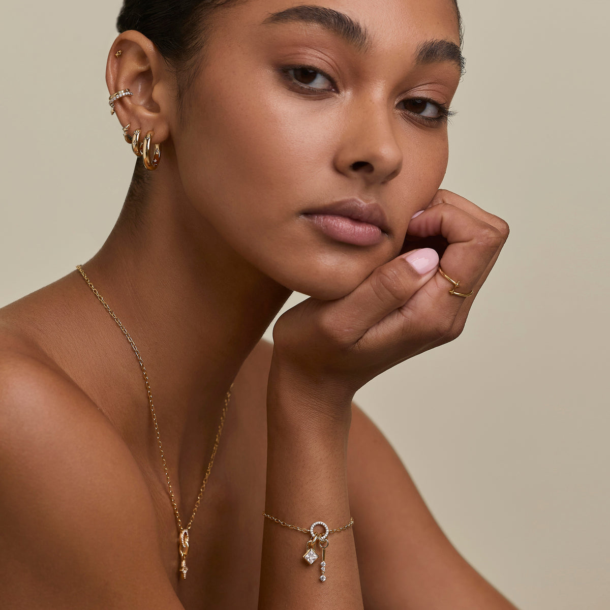 Square Crystal Clip Charm in Gold-Astrid &amp; Miyu