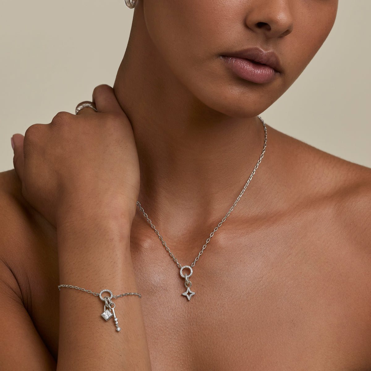 Square Crystal Clip Charm in Silver-Astrid &amp; Miyu