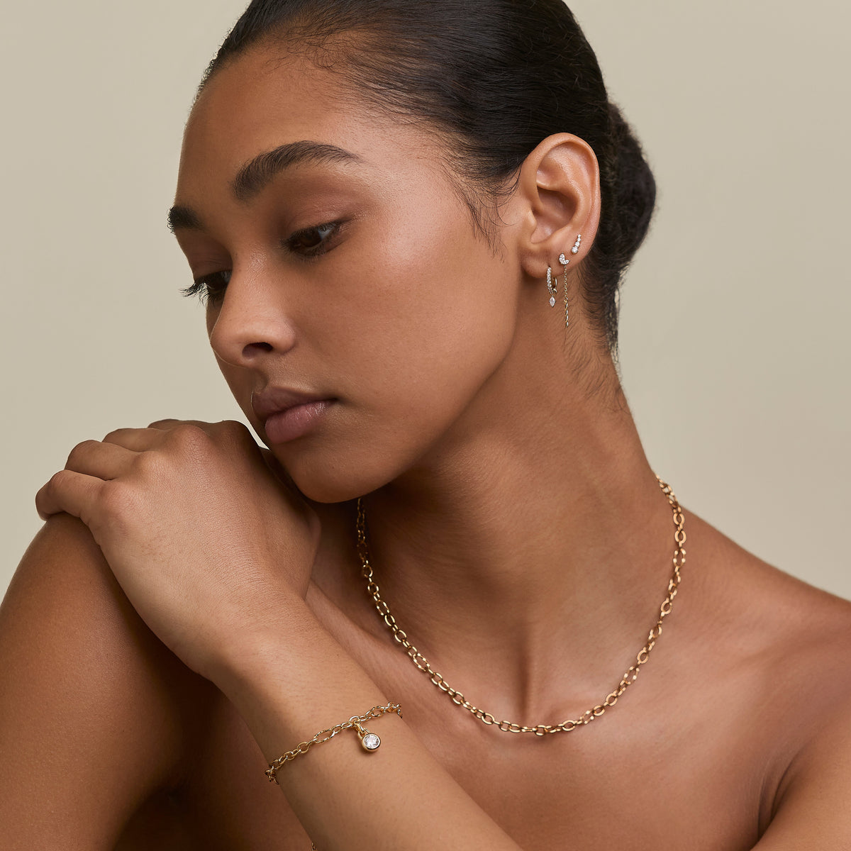 Pavé Marquise Charm Huggies in Gold-Astrid &amp; Miyu