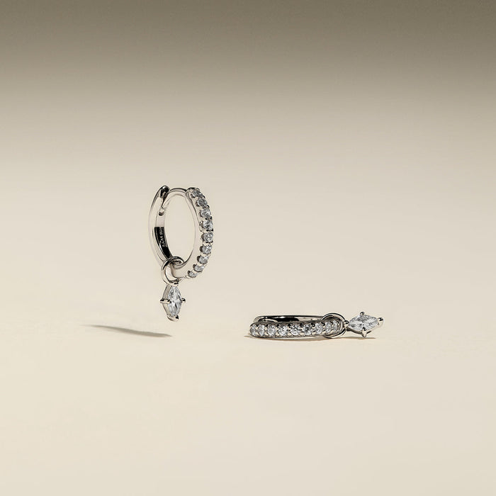 Pavé Marquise Charm Huggies in Silver-Astrid &amp; Miyu