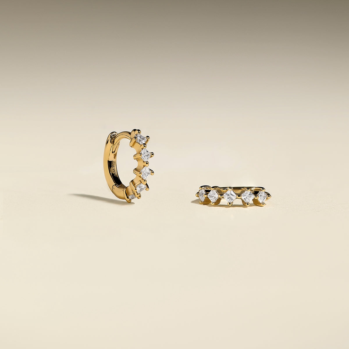 Square Crystal Huggies in Gold-Astrid &amp; Miyu