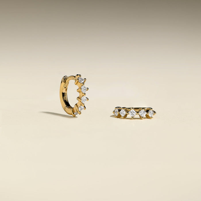 Square Crystal Huggies in Gold-Astrid &amp; Miyu