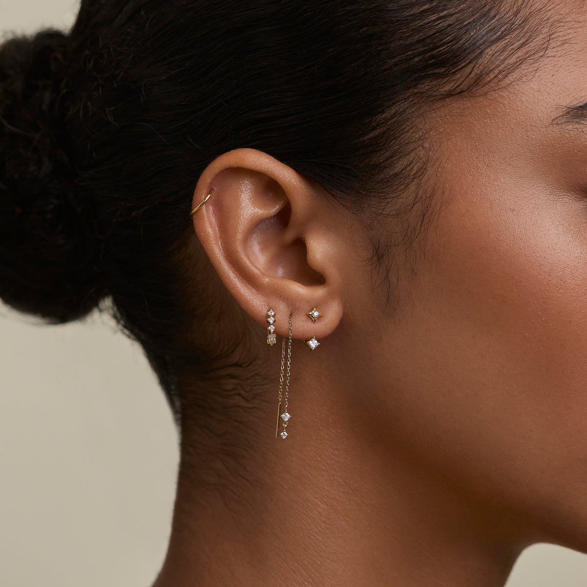 Square Crystal Huggies in Gold-Astrid &amp; Miyu