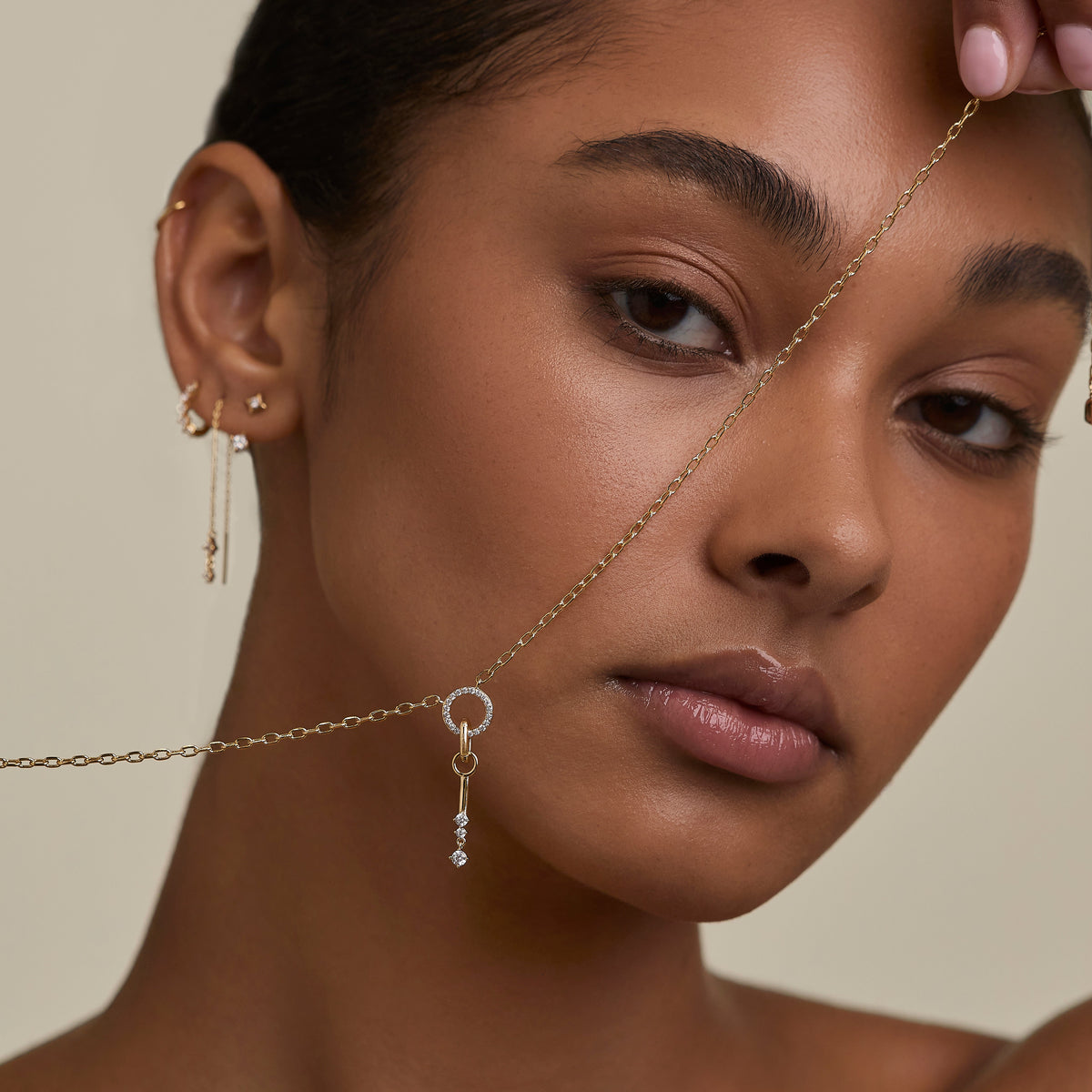 Pavé Charm Pendant Necklace in Gold-Astrid &amp; Miyu