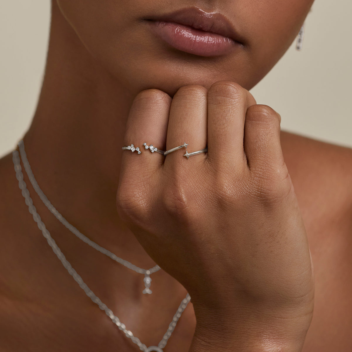 Crystal Cluster Open Ring in Silver-Astrid &amp; Miyu
