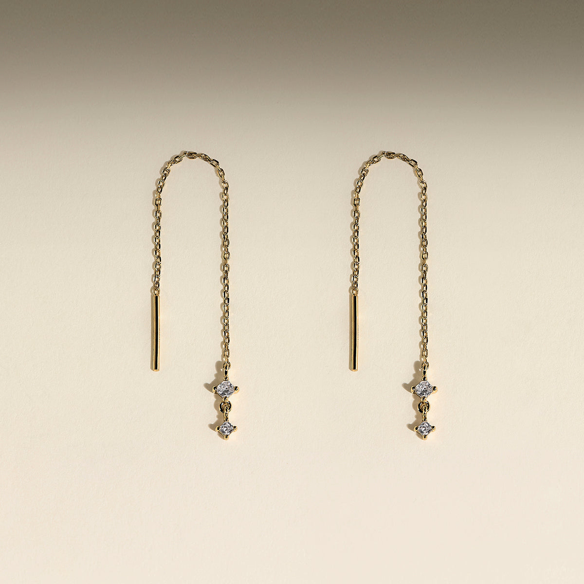 Square Crystal Thread Earrings in Gold-Astrid &amp; Miyu