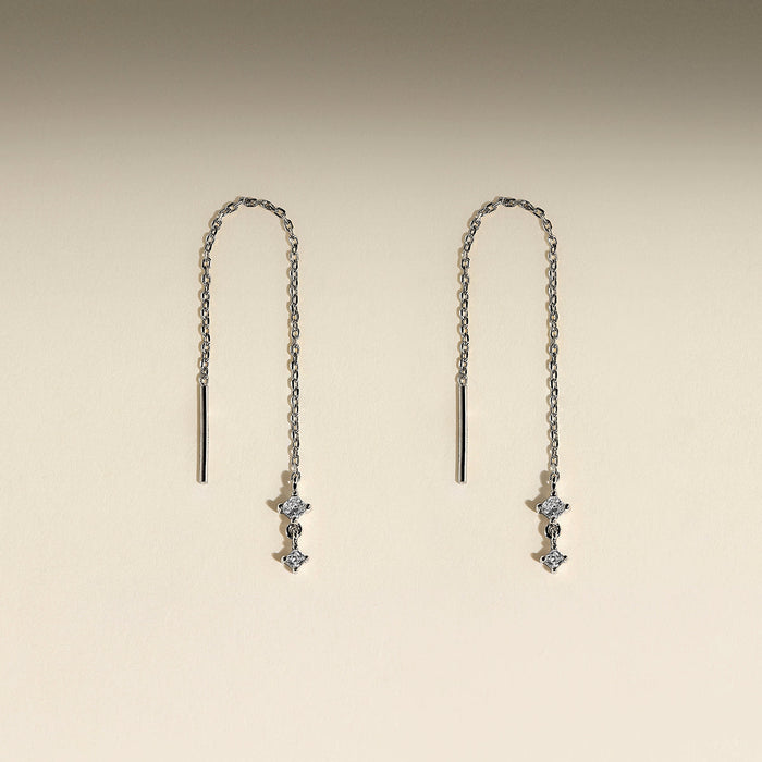 Square Crystal Thread Earrings in Silver-Astrid &amp; Miyu