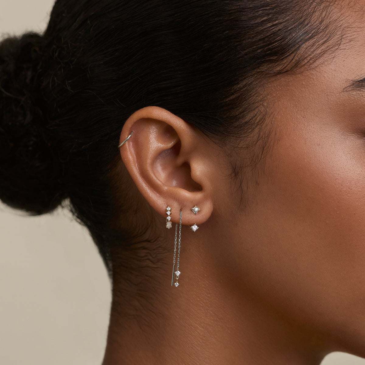 Square Crystal Thread Earrings in Silver-Astrid &amp; Miyu