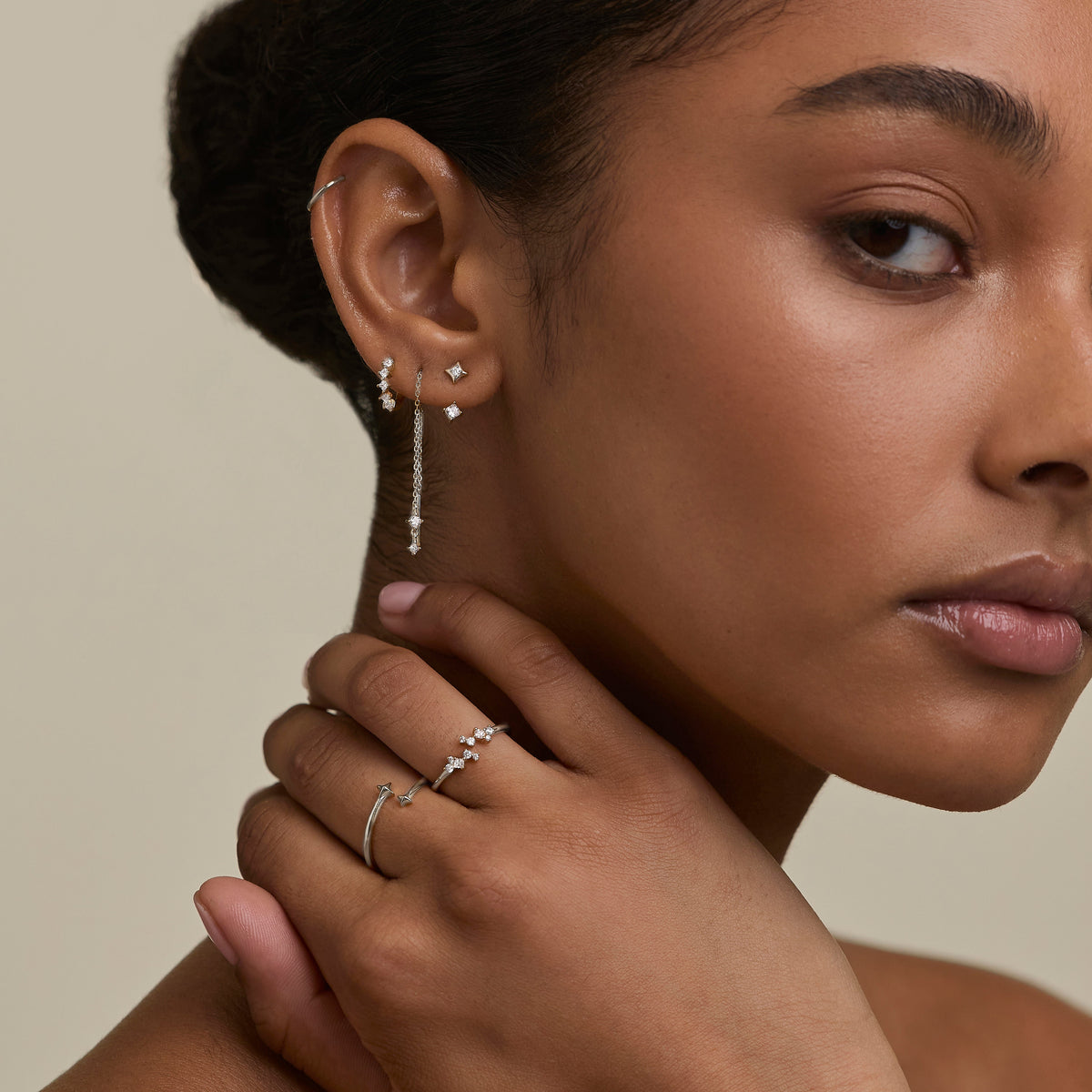 Square Crystal Thread Earrings in Silver-Astrid &amp; Miyu