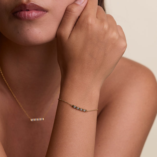 Crystal Ridged Bar Pendant Bracelet in Gold-Astrid &amp; Miyu