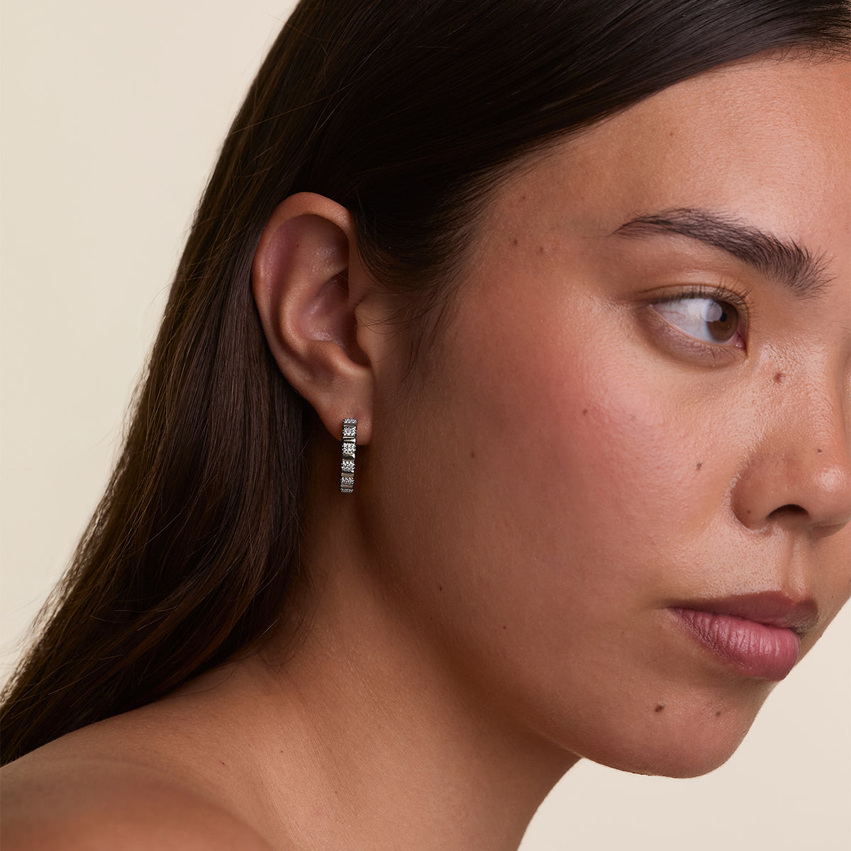 Crystal Ridged Hoops in Silver-Astrid &amp; Miyu