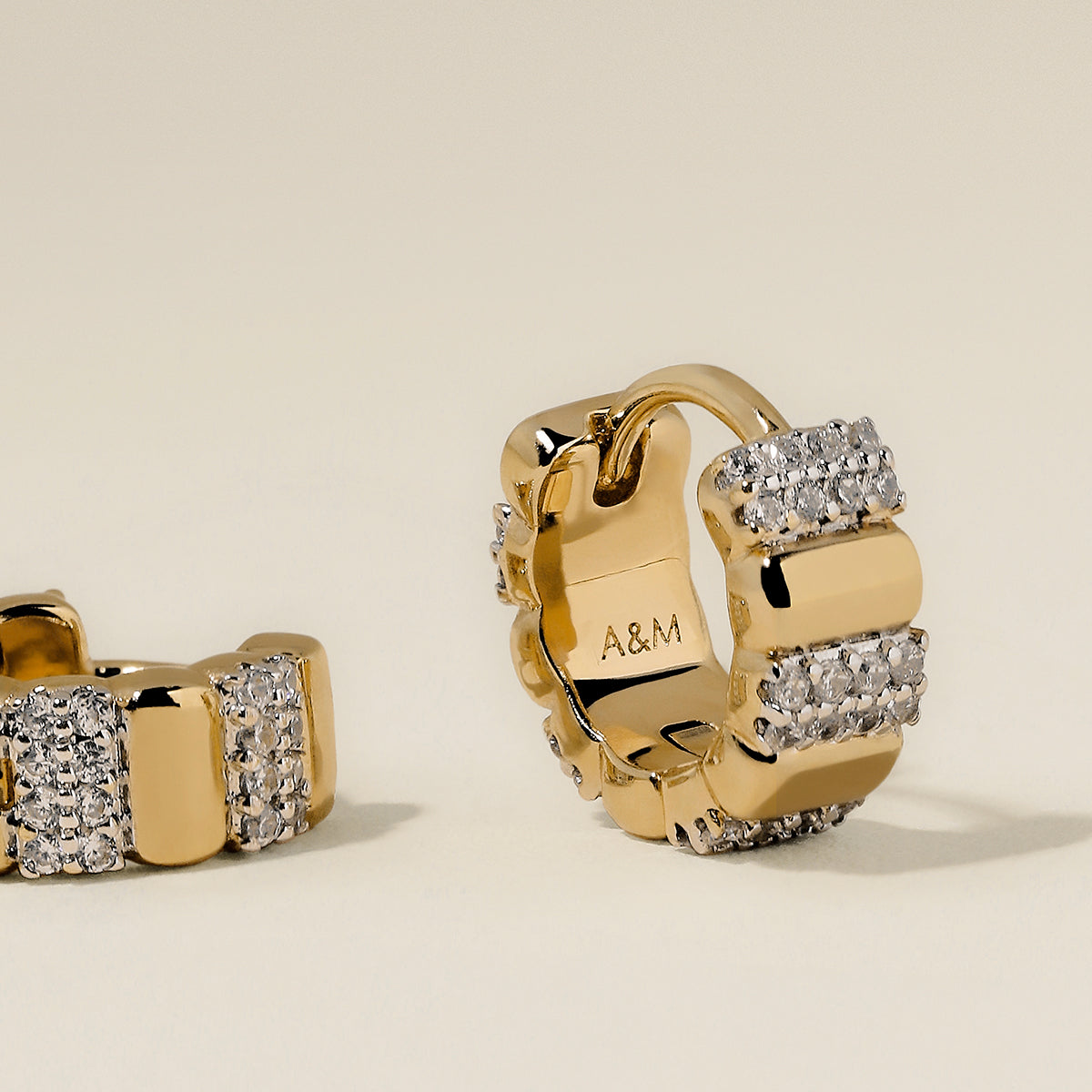 Crystal Ridged Huggies in Gold-Astrid &amp; Miyu