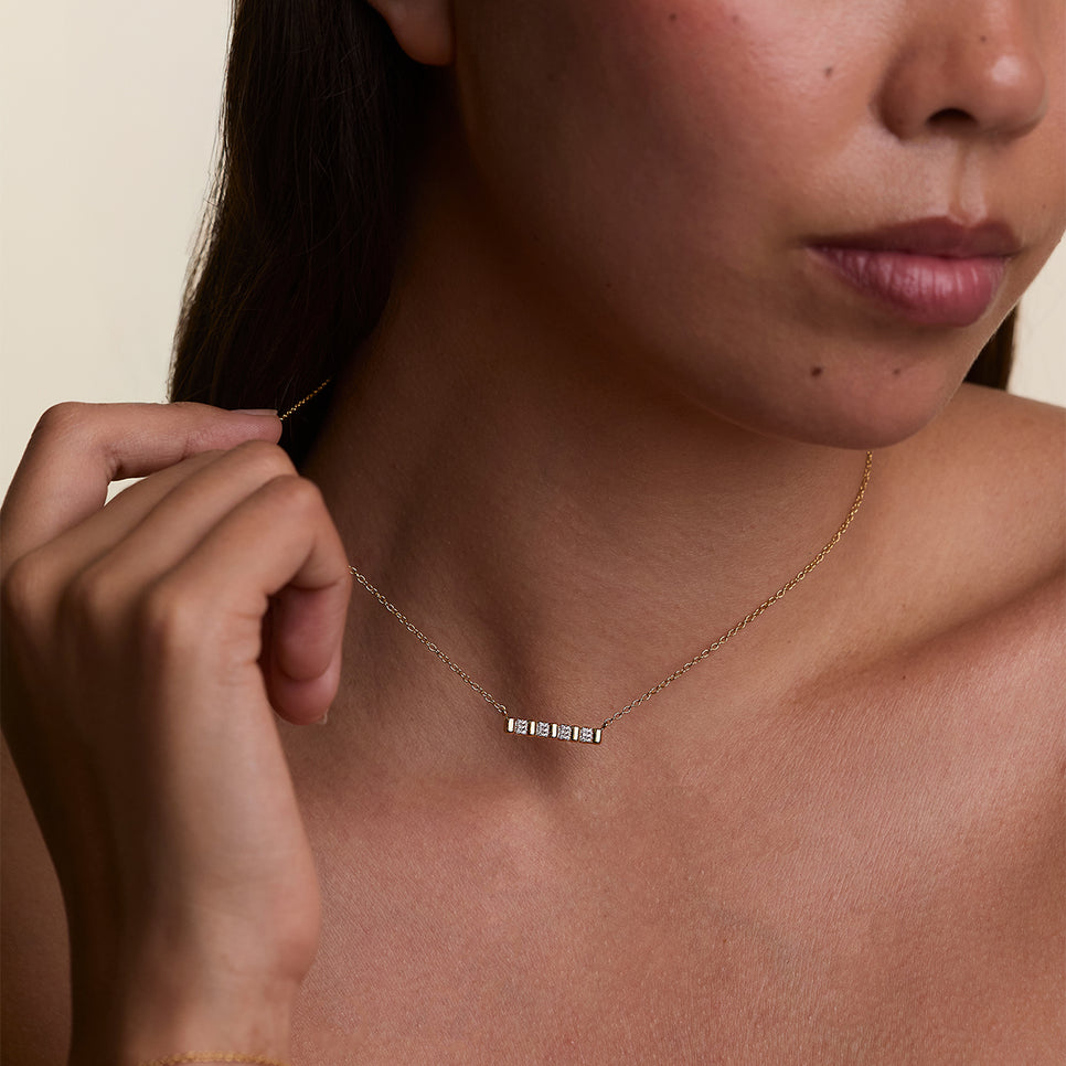 Crystal Ridged Bar Pendant Necklace in Gold-Astrid &amp; Miyu