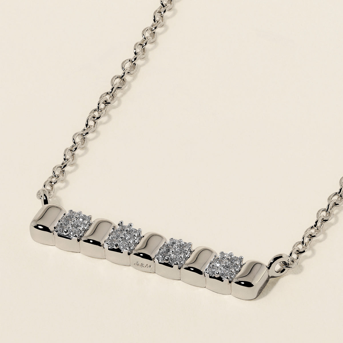 Crystal Ridged Bar Pendant Necklace in Silver-Astrid &amp; Miyu