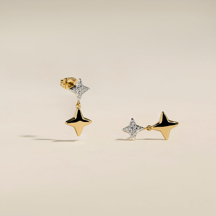 Pavé Cosmic Star Charm Studs in Gold