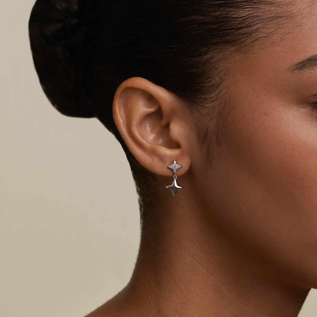 Pavé Cosmic Star Charm Studs in Silver
