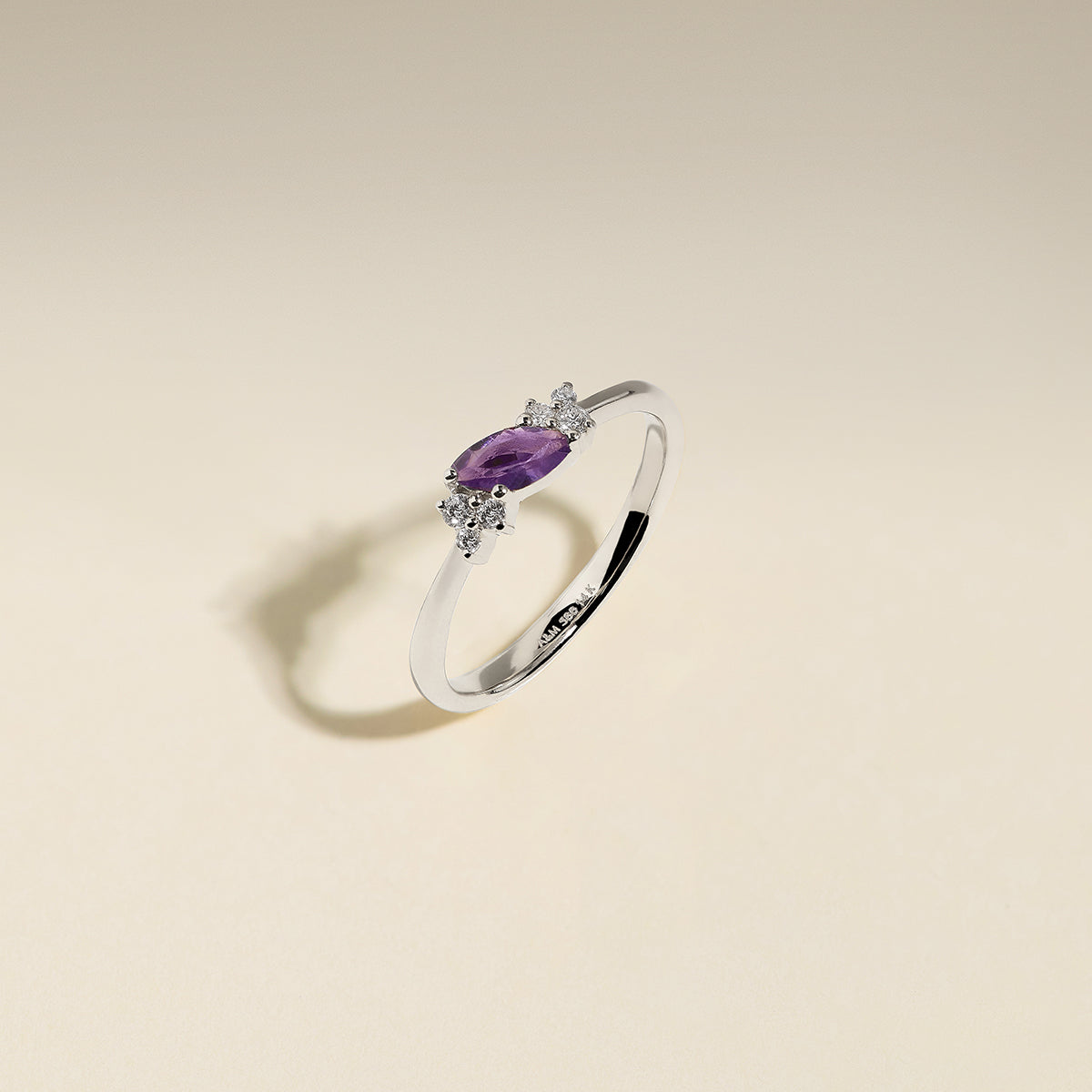 Amethyst February Birthstone Milestone Ring in Solid White Gold-Astrid &amp; Miyu