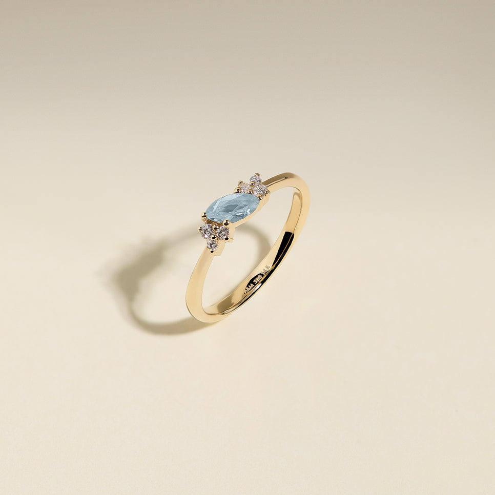 Aquamarine March Birthstone Milestone Ring in Solid Gold-Astrid &amp; Miyu