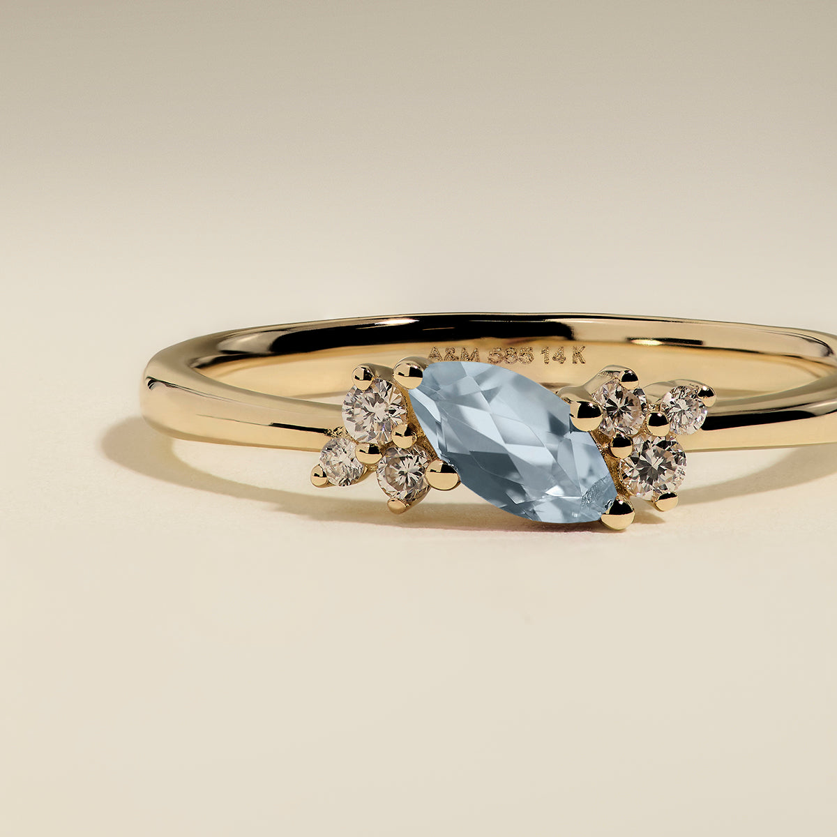Aquamarine March Birthstone Milestone Ring in Solid Gold-Astrid &amp; Miyu