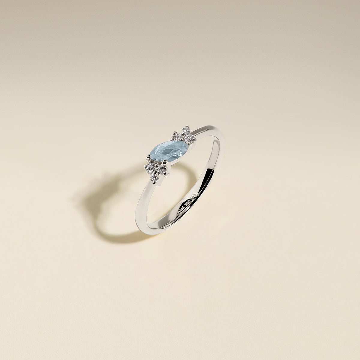Aquamarine March Birthstone Milestone Ring in Solid White Gold-Astrid &amp; Miyu