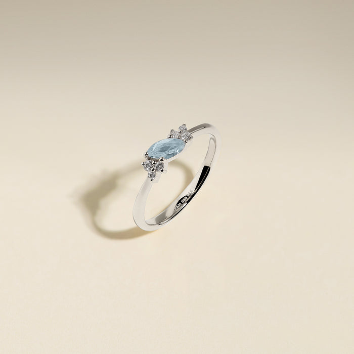 Aquamarine March Birthstone Milestone Ring in Solid White Gold-Astrid &amp; Miyu