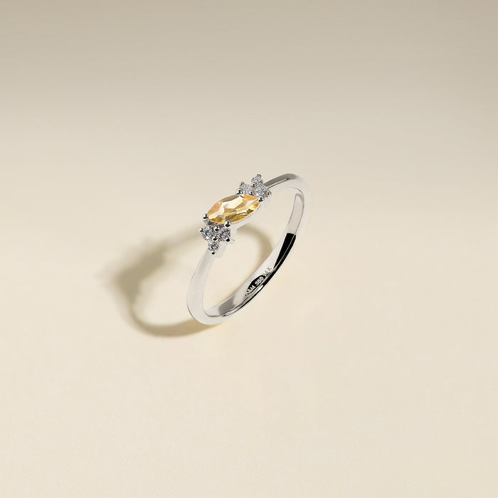 Citrine November Birthstone Milestone Ring in Solid White Gold-Astrid &amp; Miyu