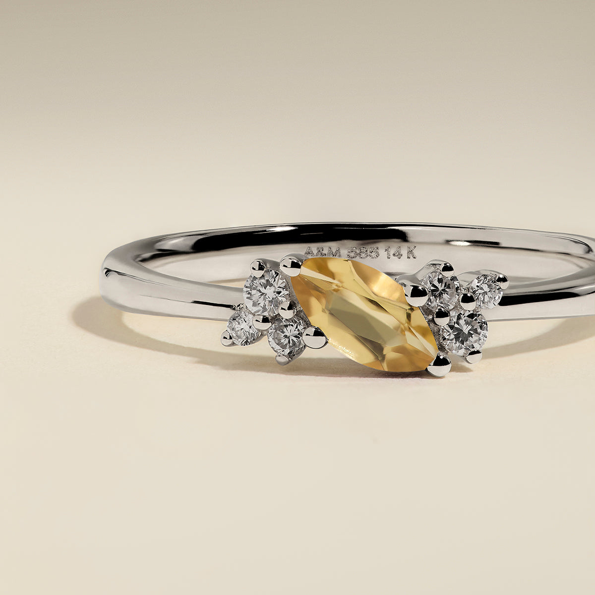 Citrine November Birthstone Milestone Ring in Solid White Gold-Astrid &amp; Miyu