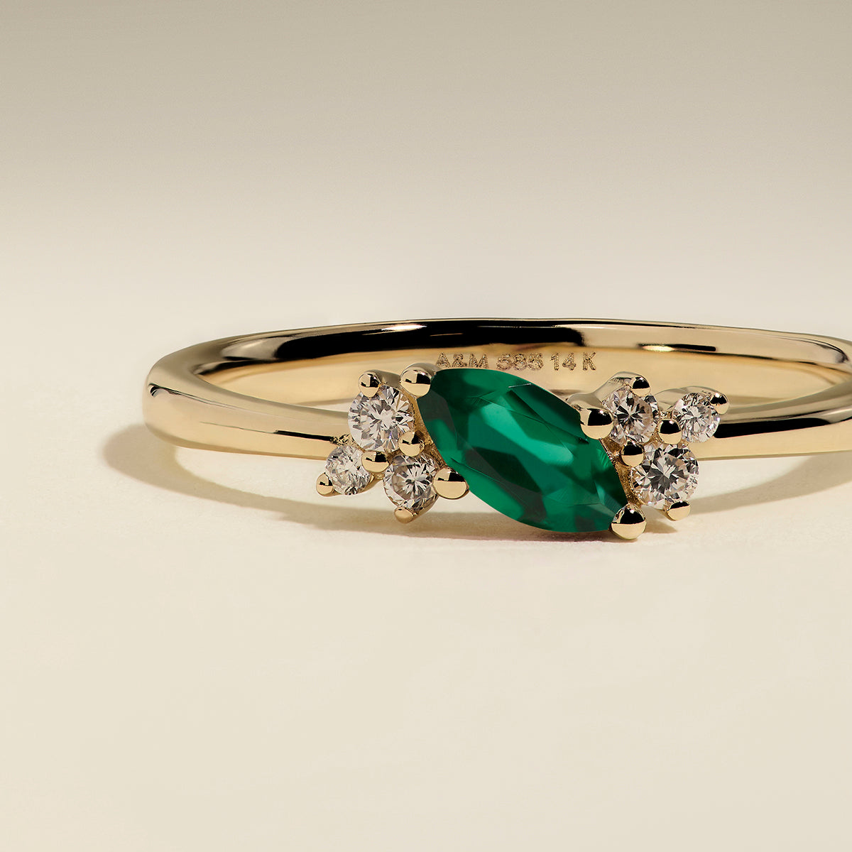 Emerald May Birthstone Milestone Ring in Solid Gold-Astrid &amp; Miyu