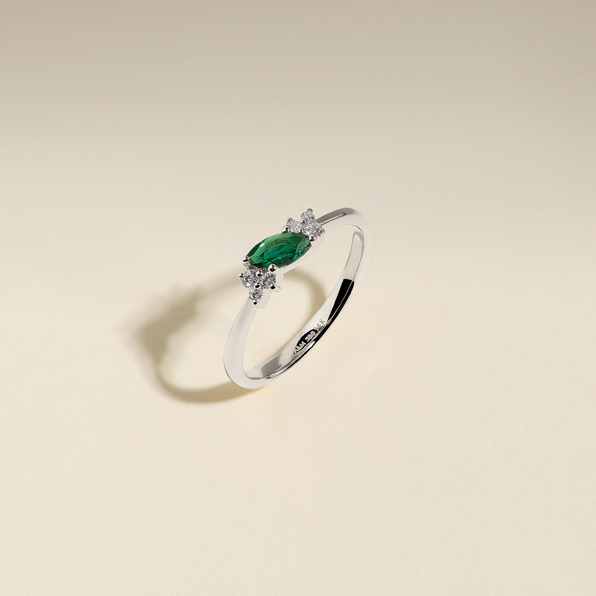Emerald May Birthstone Milestone Ring in Solid White Gold-Astrid &amp; Miyu
